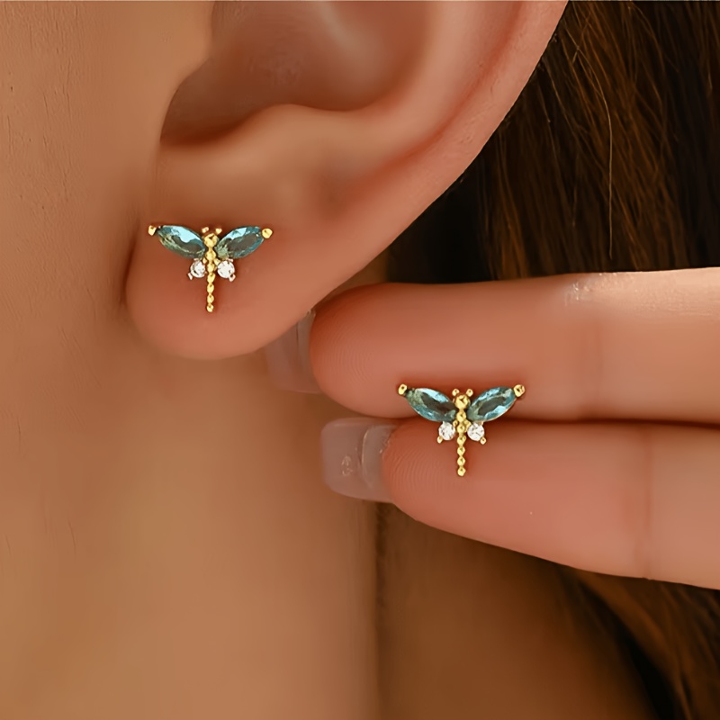 TEMU Accesorio de aretes de de moda para damas, incrustado con circonita cúbica artificial, , artesanía única, y adecuado para reuniones de mujeres,
