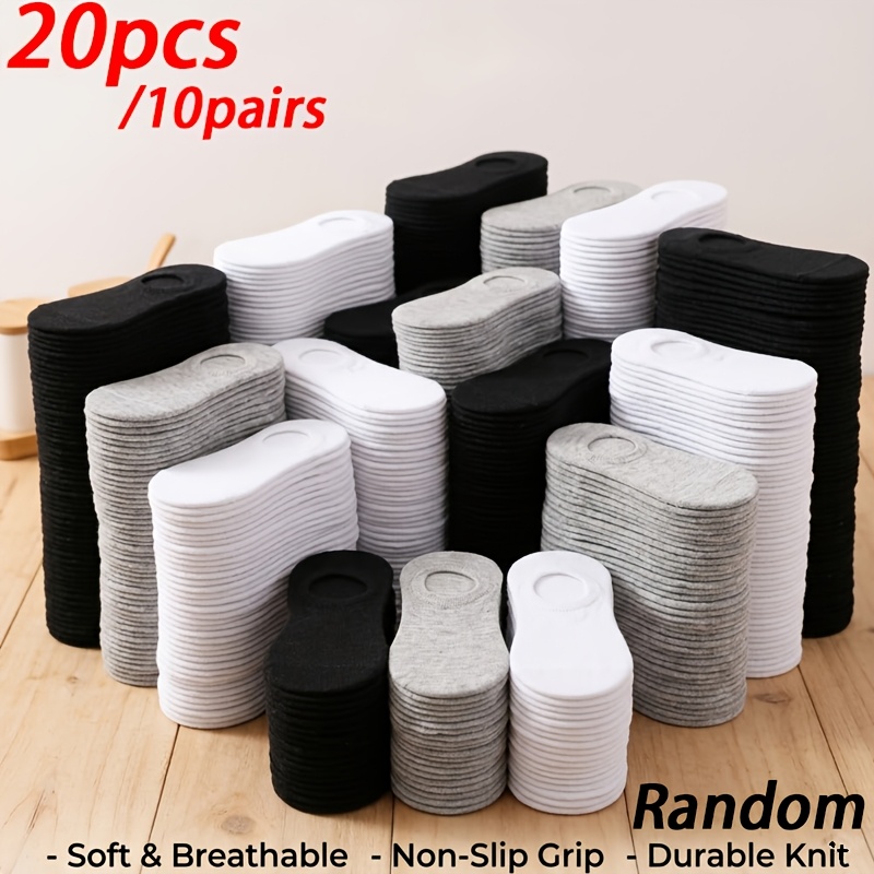 TEMU 20pcs/10-pair Random Invisible Socks, Unisex Anti-slip Wear-resistant Low-cut Socks, Breathable Casual Socks, Lightweight Portable Socks For