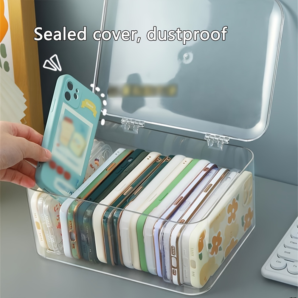 

1pc Clear Plastic Phone Case Organizer Box With Lid, Dustproof Storage For Cell Phone Cases, Desk Electronic Accessories Holder, Portable Neat Arrangement Container