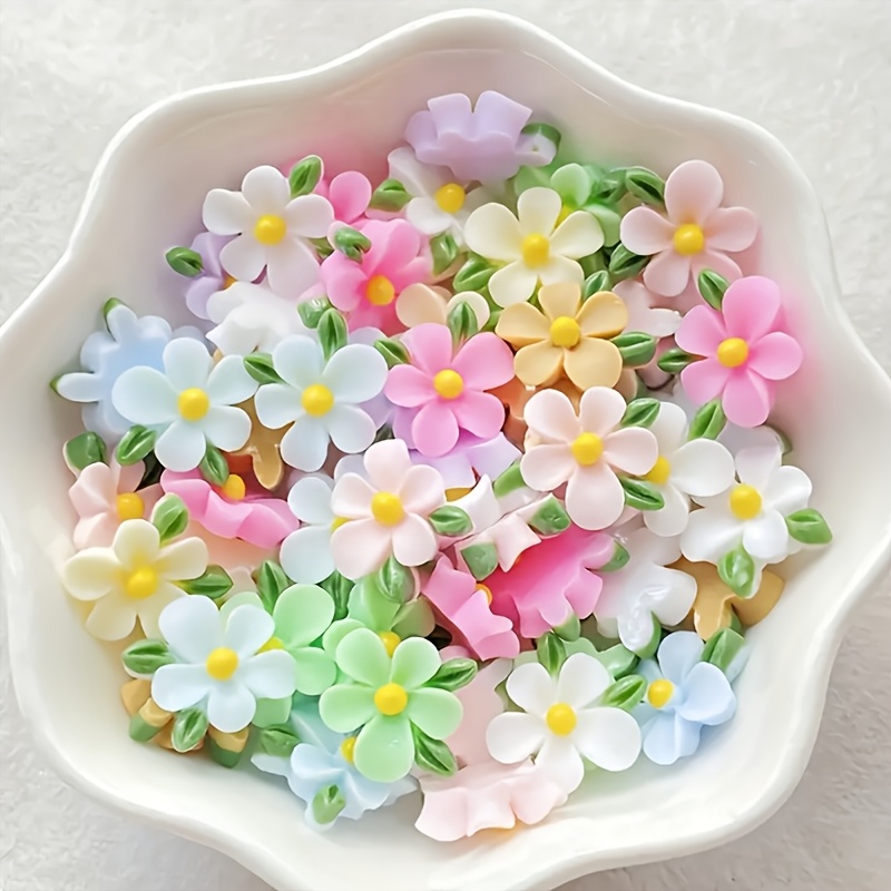 Mixed Resin Mini Flower and Leaf Flat Back Charms Set