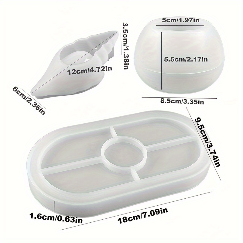 Image of 3pcs Conch Shaped Candle Mold Circular Jewelry Storage Box Resin Drip Mold Succulent Flower Pot Concrete Gypsum Clay Mold Oval Base Tray Coaster Silicone Mold Set Home Decor Gift