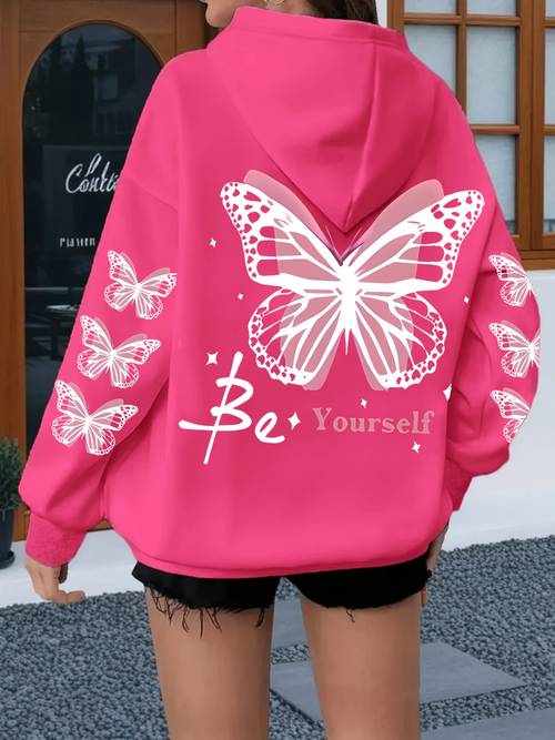 womens casual printed hoodie pink with self text machine washable regular fit for autumn winter suitable for daily wear home and outdoor fashionable womens hoodie comfortable hooded sweatshirt