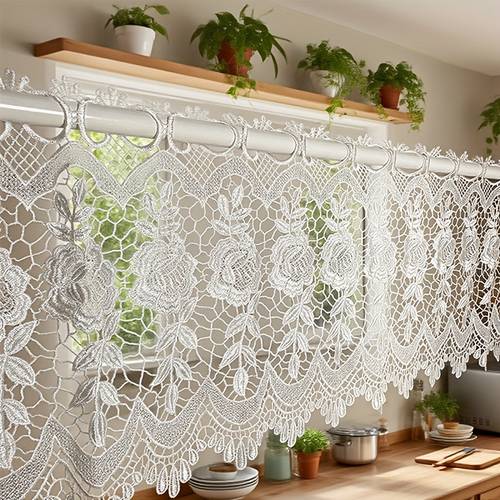 white lace curtain suitable for kitchen dining room coffee shop home decoration cafe curtains curtain toppers kitchen valances for windows boho macrame curtains kitchen window curtains lace curtains curtain toppers