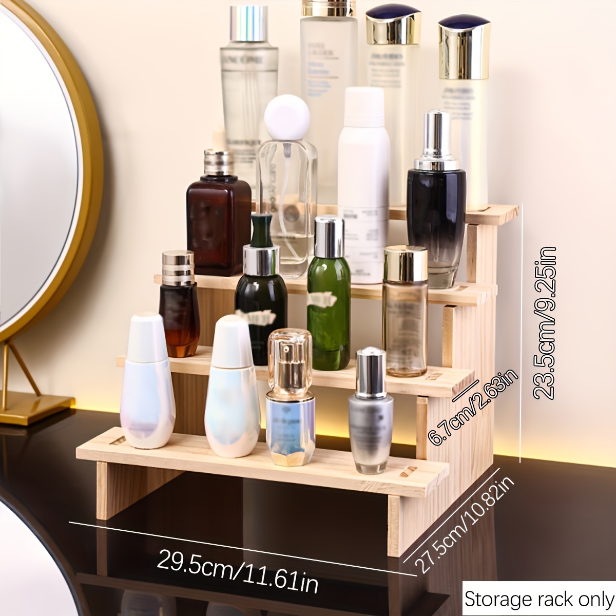 TEMU Présentoir à étages en bois 1pc, support à parfum de bureau, étagère de rangement multi-étages en option pour eau et essence, convient pour