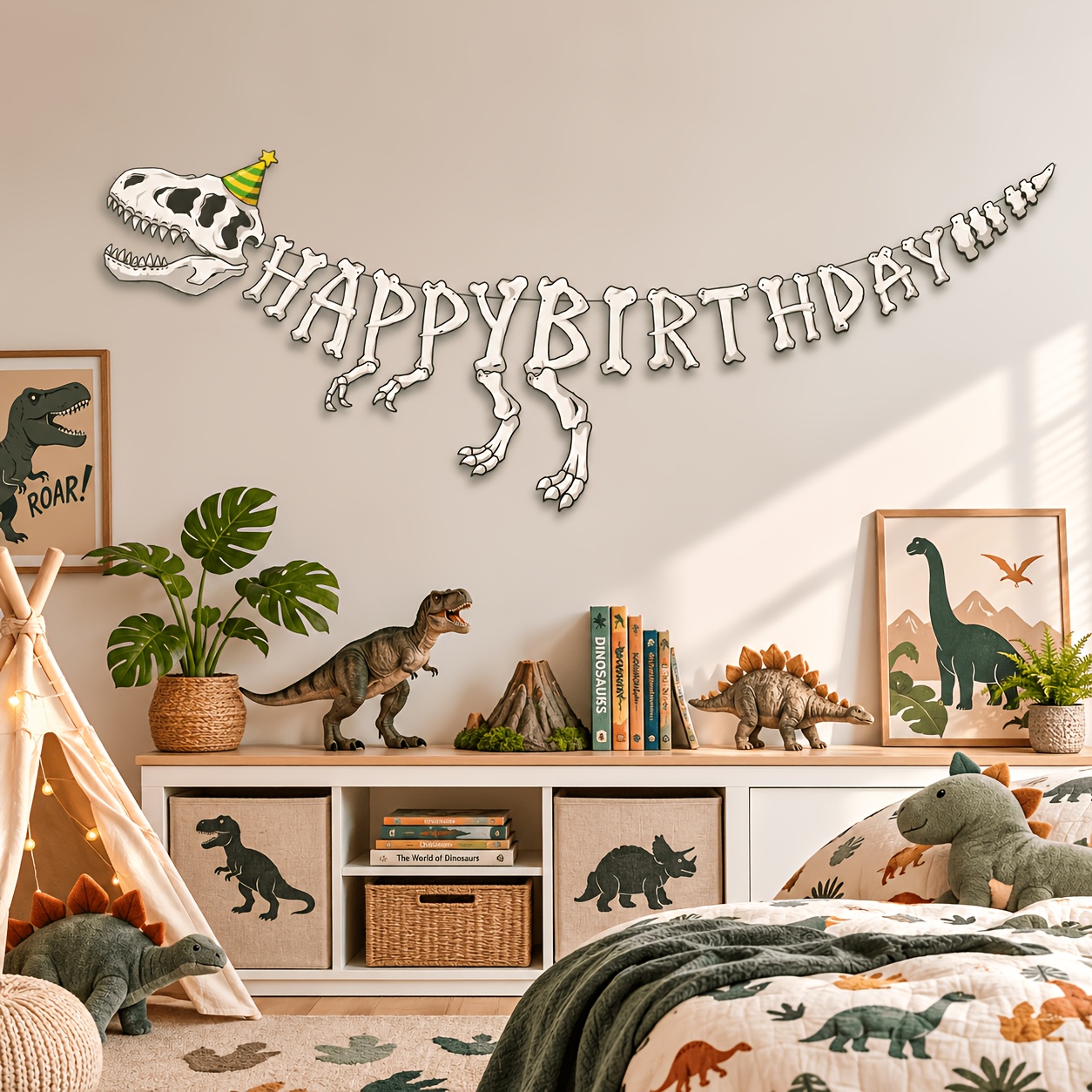 TEMU Decorazione banner di compleanno a tema preistorici, 16 pezzi, bandiera di con di e ossa di , per feste di compleanno, a tema , celebrazioni di