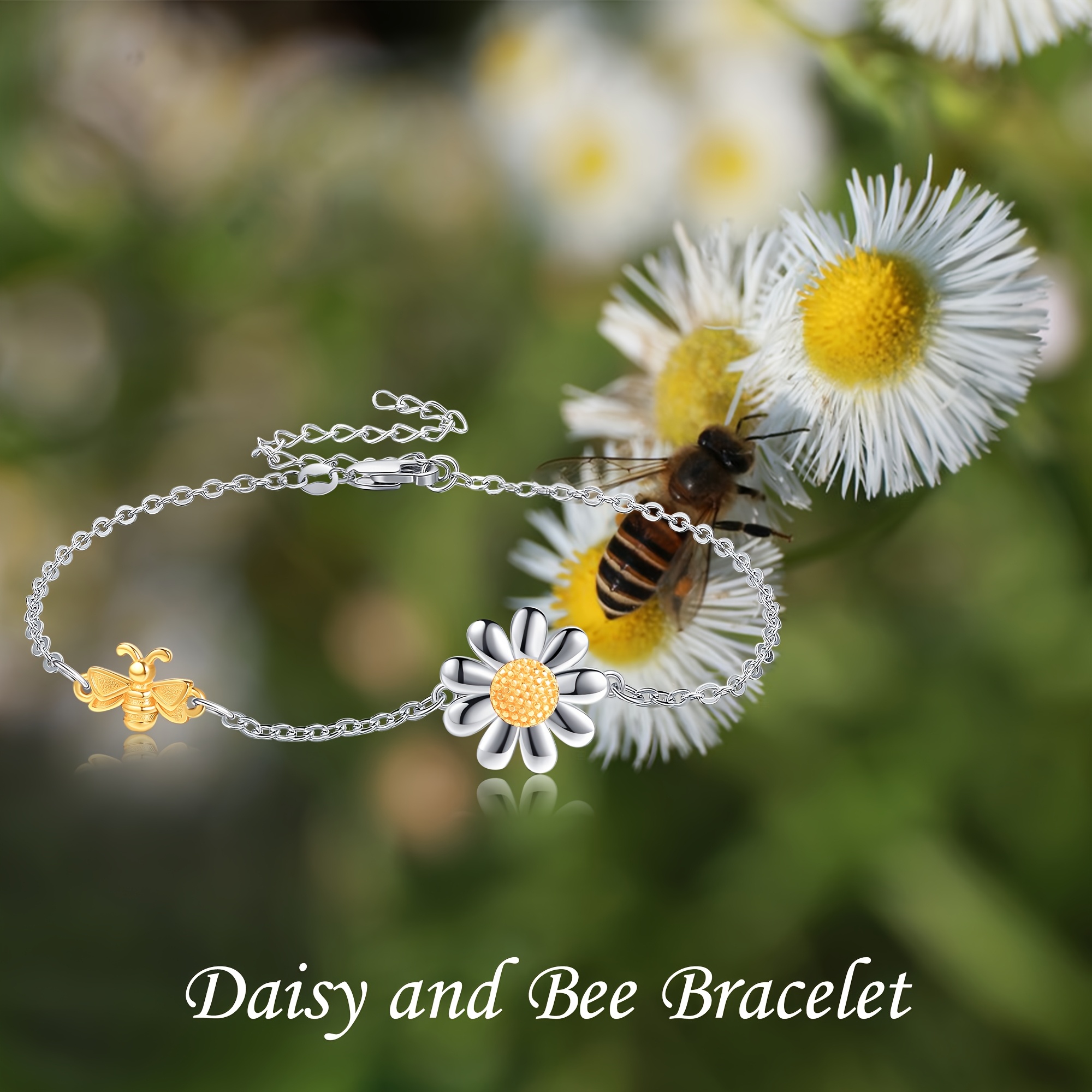 925 Sterling Silver Daisy and Bee Bracelet