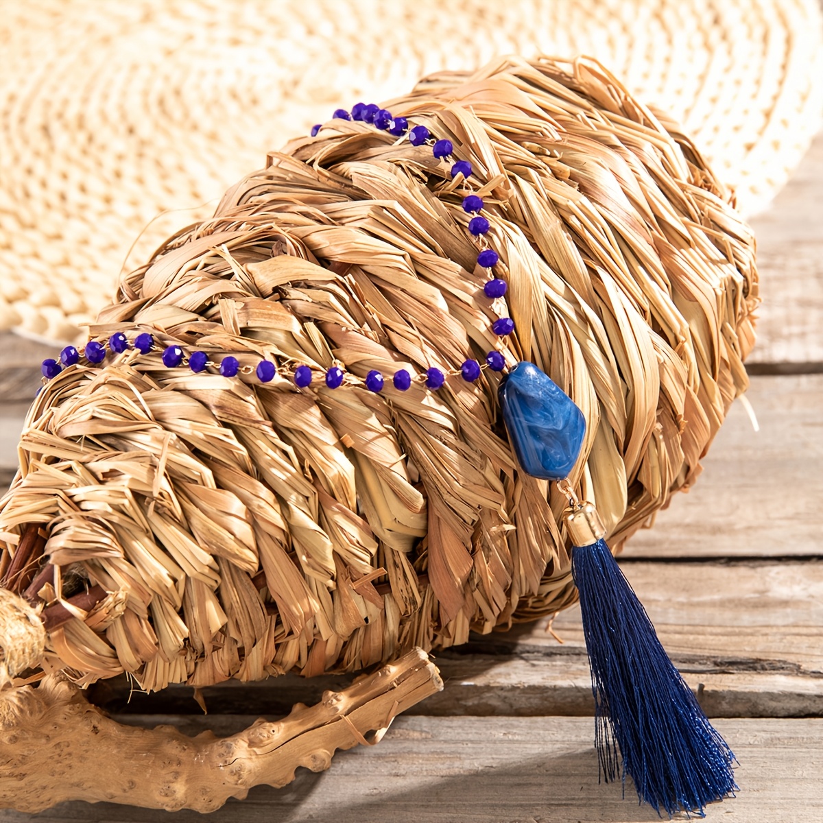 Crystal Stone Pendant Necklace with Tassel Cord