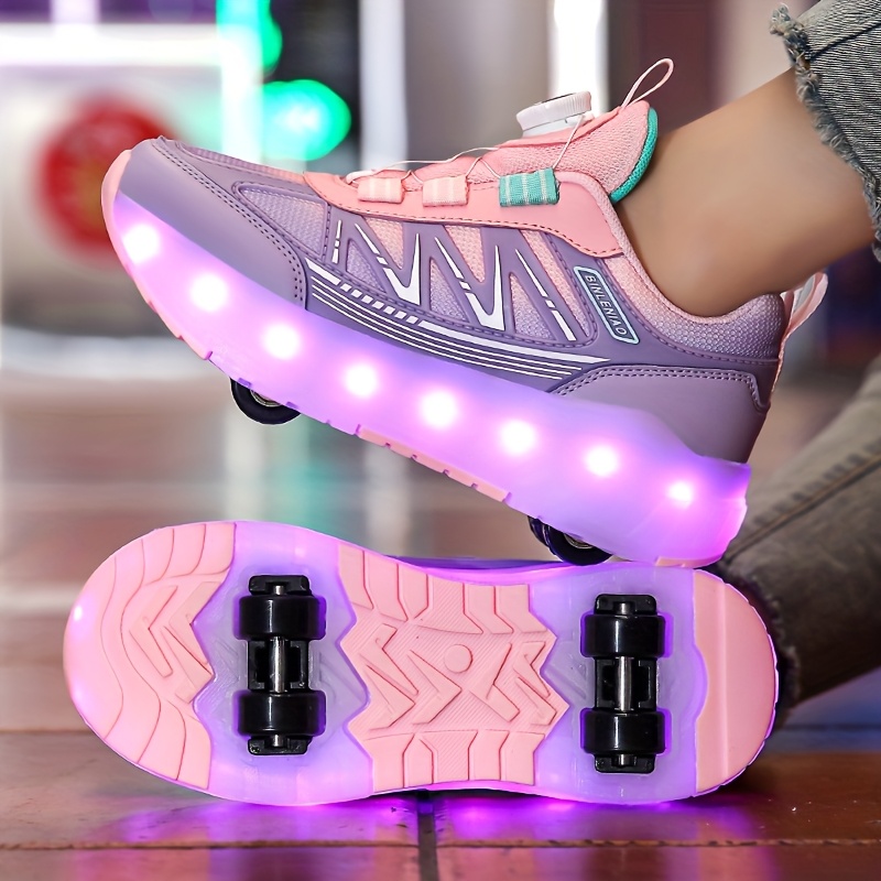 led light-up girls roller skates with rotating brightness & detachable wheels - usb rechargeable low-top sneakers, adjustable straps, tpr sole for   casual sports & rollerblading, shoes for girls, sleek  , fabric lined interior 0