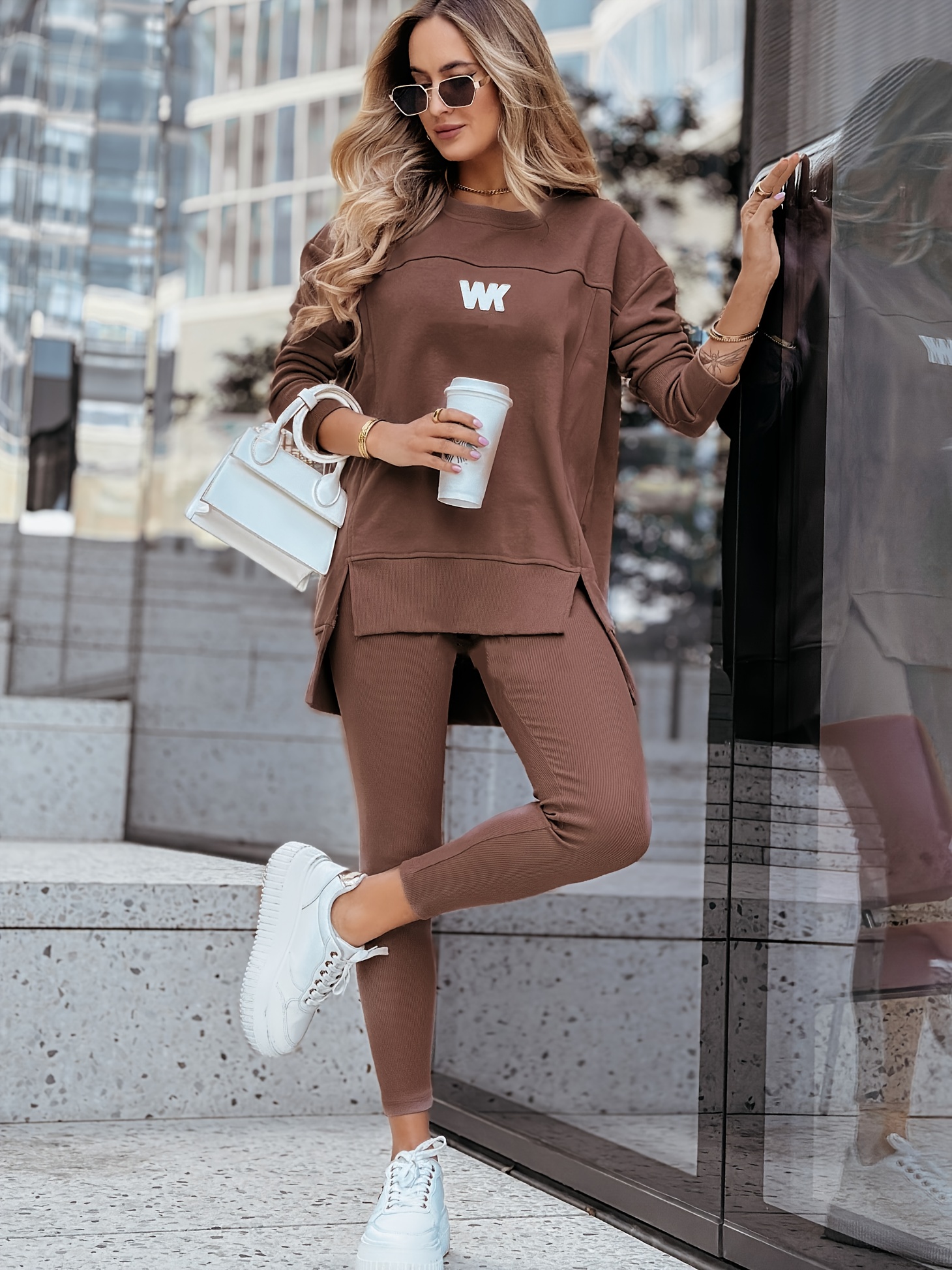 women's 2pcs elegant athletic set oversized sweater-like top