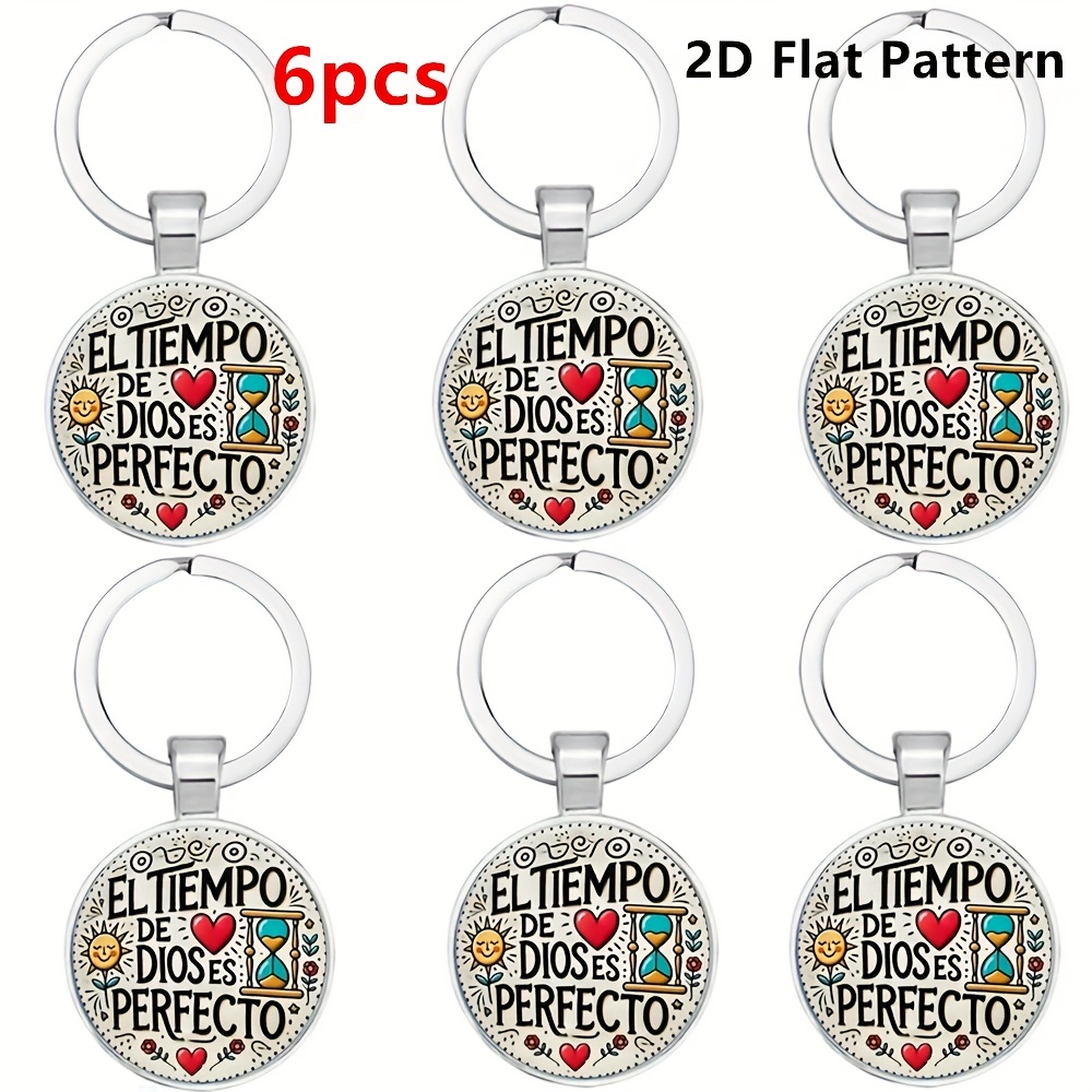 TEMU 6pcs Spanish Inspirational Keychains " Es " Faith-themed Charms, A Thoughtful Gift Set For Family, , And Colleagues – Perfect For Christmas,