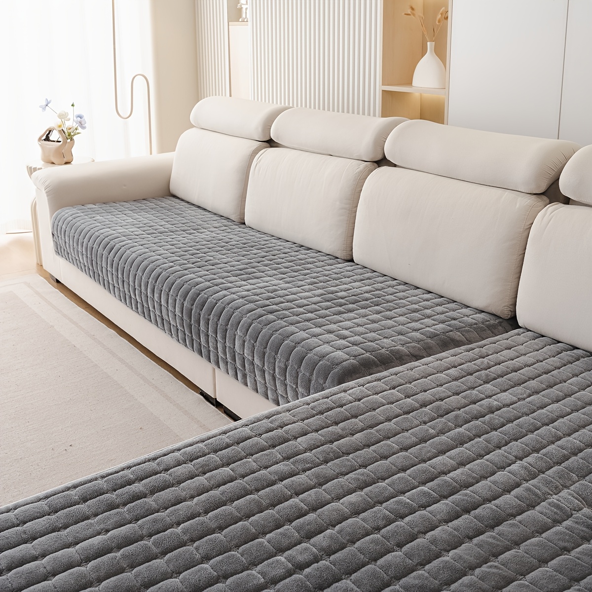 Image of [flannel] 2pcs Bohemian Thick Plush Jacquard Sofa Covers, Soft Plush Fabric, Suitable For , Easy To Clean And Machine Washable, High Grammage, For Living Room, Office, Bedroom, Outdoor Home Decor