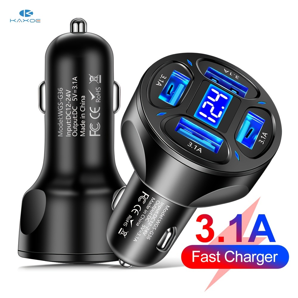 

1pc Kaxoe 3.1a Usb Fast Charger, Qc 3.0 Car Charging Adapter With Led Voltage Display, Compatible With Iphone And Samsung, Car Charger Adapter, 36v Max, No Battery, Plug-in