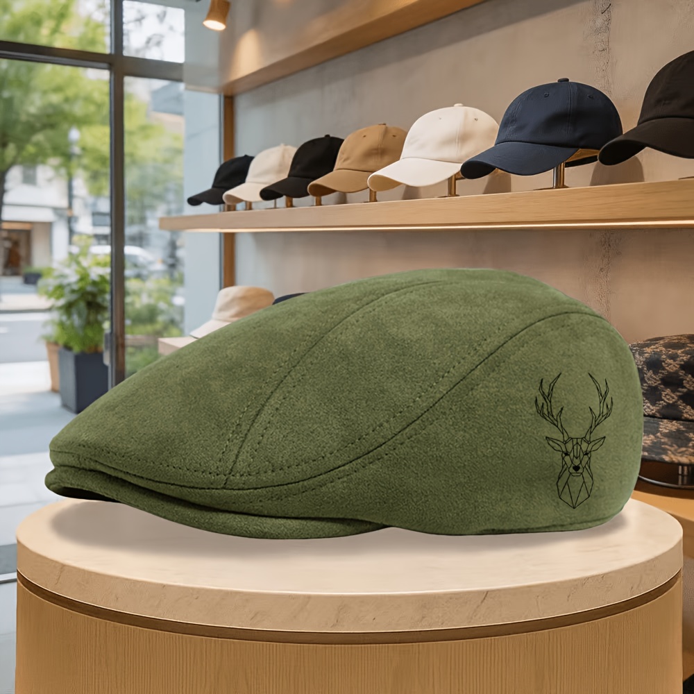 TEMU Simple Men's Newsboy Cap, Fashionable Solid Hat, Geometric Style Deer Head Spring/autumn British Vintage Peaked Cap, Unisex Vintage Beret,