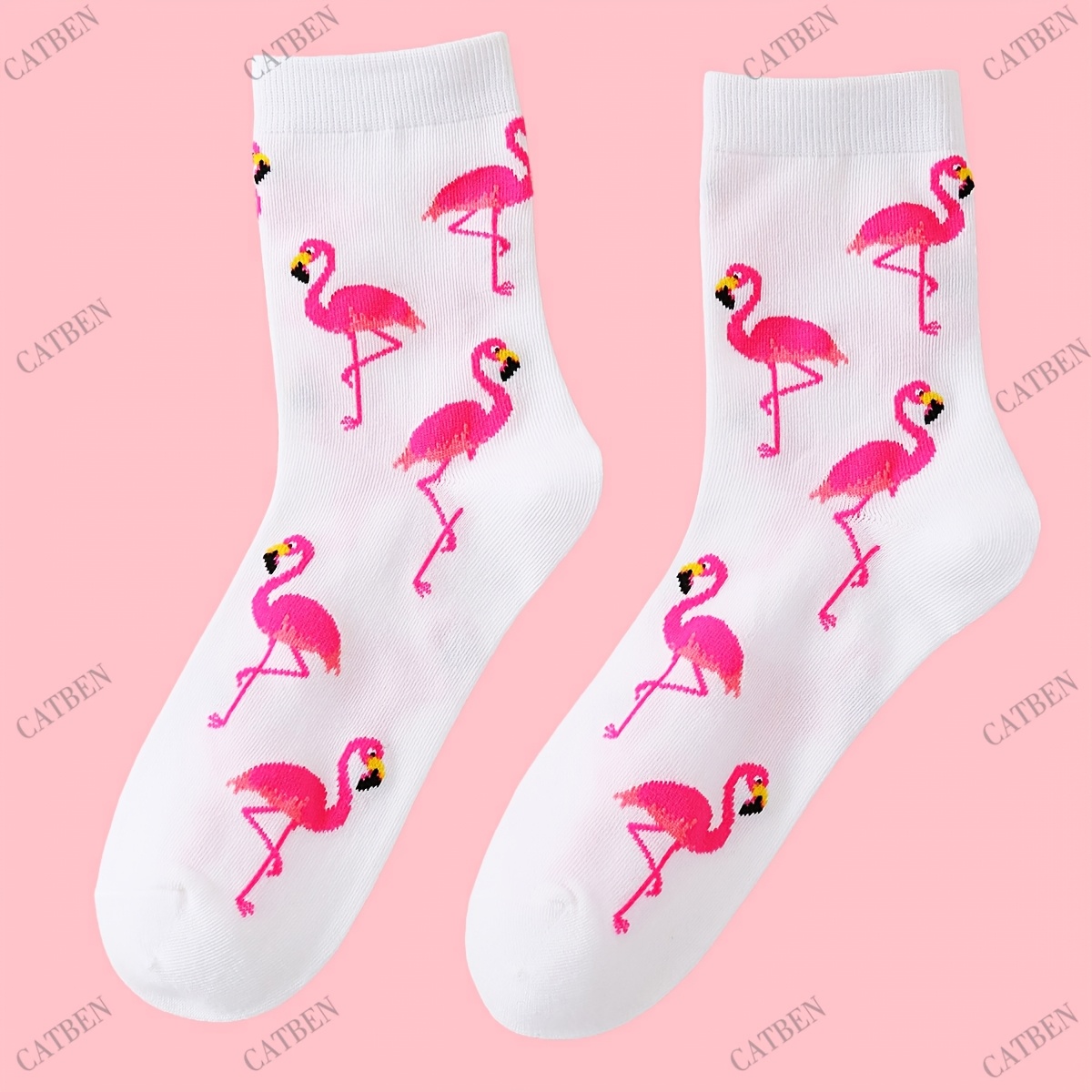 1 Pair Women' & Cute Flamingo Socks - Funny Print With Flamingo Legs & Feet, White Winter Warm Socks For Casual Wear, Parties, Novelty Gift (machine Washable) - - Comfortable Socks