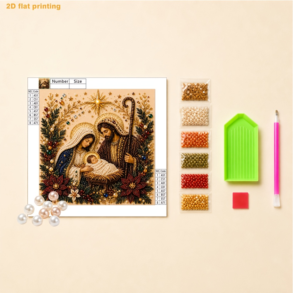 TEMU "holy Night" Nativity Scene Pearl Painting Kit, Holy Family Themed Craft, Christian Christmas Wall Decor And Religious-themed Gift (unframed)