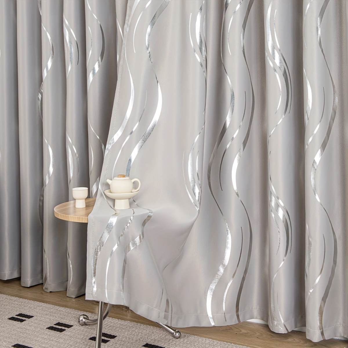 1pc Easy Silvery Foil Print Blackout Curtain