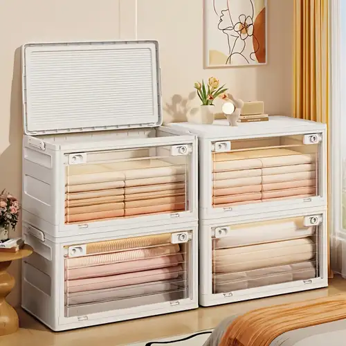 Large Capacity Heavy-Duty Foldable Storage Cabinet with Locking Lids & Transparent Visibility - Stackable Plastic Portable Wardrobe, Bedside & Under-Bed Organizer Suitable for Clothes, s,, Books, ... Large Capacity Heavy-Duty Foldable Storage Cabinet with Locking Lids & Transparent Visibility - Stackable Plastic Portable Wardrobe, Bedside & Under-Bed Organizer Suitable for Clothes, s,, Books, ...