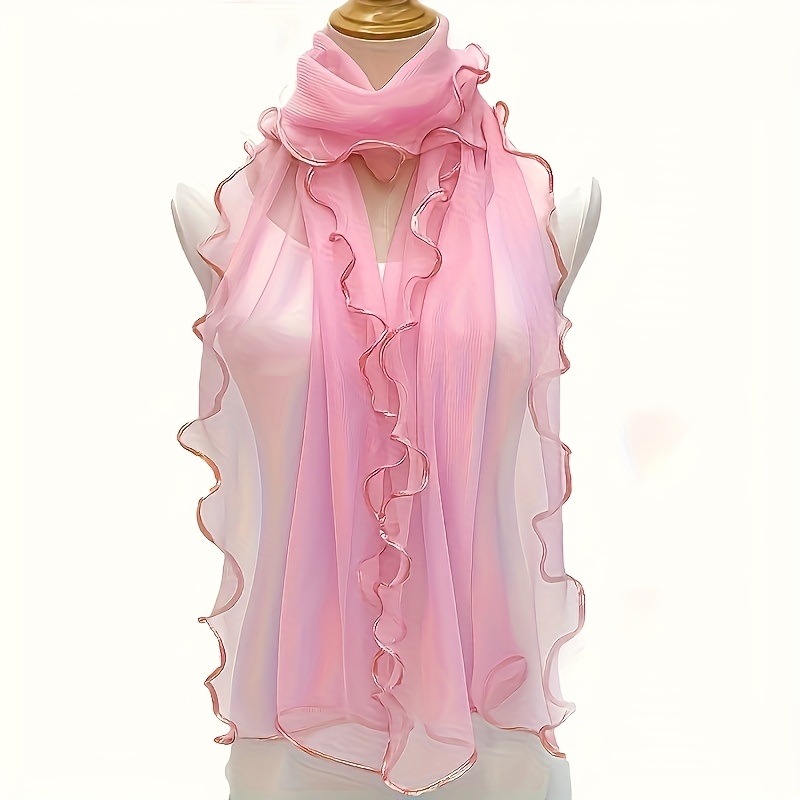 TEMU 1 Nouveau Châle Couleur Unie Volanté Fin Respirant Protection du Cou Écharpe Style Ethnique Long Châle Toutes Occasions Femme Décontracté Baotou