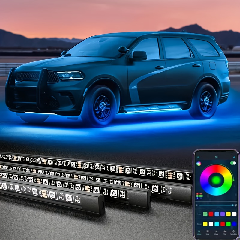 TEMU External Led And App Control, Decorative Kit, Multiple Scene , With App And Wireless Control, 4pcs Set Of Car Chassis Neon Light Strips, Car
