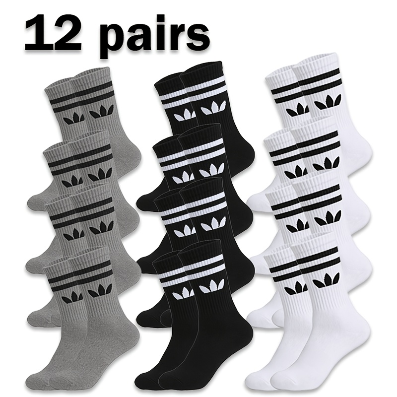 6/12 Pairs Of Men's Knitted Mid-calf Socks, Comfortable And Soft Sports Socks, Solid Color Easy And Stylish Socks, Unisex Couple Versatile
