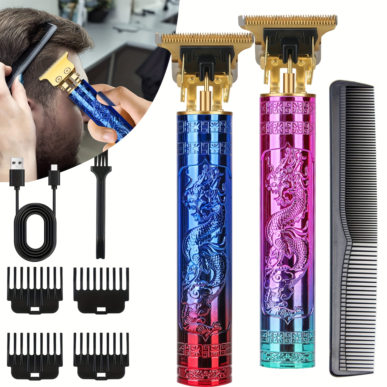 Cortadora de barba para hombres, cortadora de pelo inalámbrica,  cortadora de pelo y recortadora con peines guía de pelo fáciles en ca