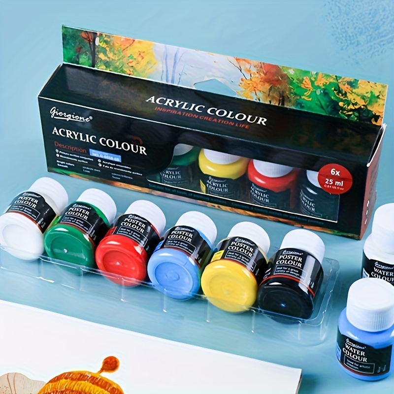 

Acrylic Paint Set For Artists - 6 Colors Fabric & Glass Paint Set, 25ml Bottles - Ideal For Canvas, Paper, Interior Art - Professional Art Supplies For Beginners & Adults.