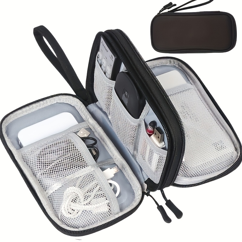 TEMU 1pc Multi-functional Double-layer Digital Cable Organizer Bag, Travel Double-layer Data Cable Storage Pouch, Luggage Organizer/ Cable Storage