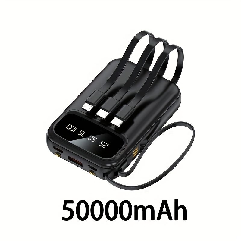 TEMU For Iphone18 Pro Max& Iphone Duo, 50000mah Large Capacity Mobile Power Bank, Compact And Portable, With Multiple Data Cables/lanyards, Outdoor