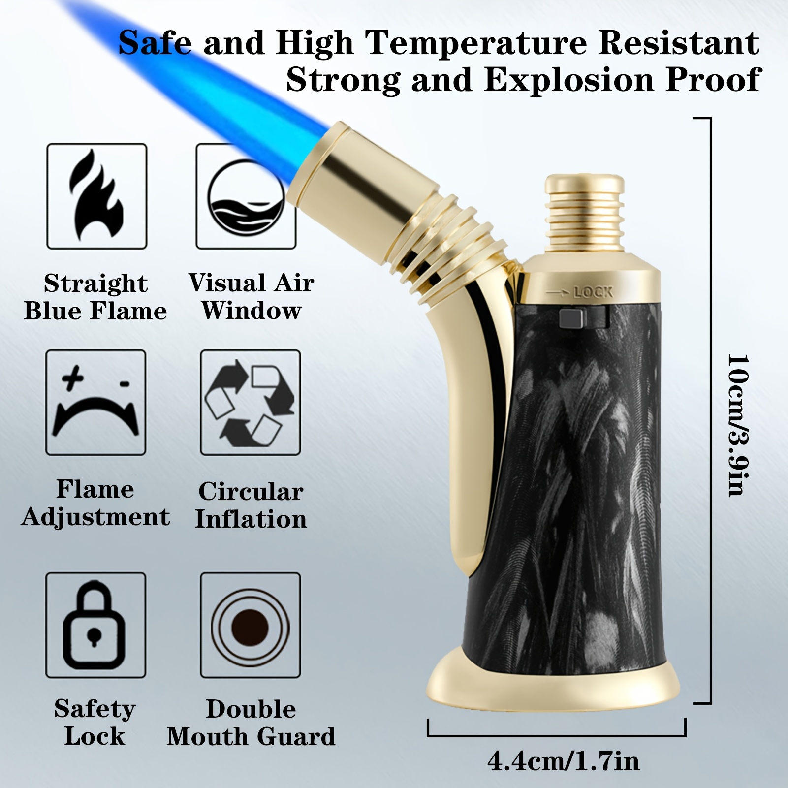 TEMU Jobon Innovative Wine Bottle-shaped Windproof, Adjustable Flame, Sleek Metallic Design With Black Marble, Perfect For Kitchen, Bbq, Camping &