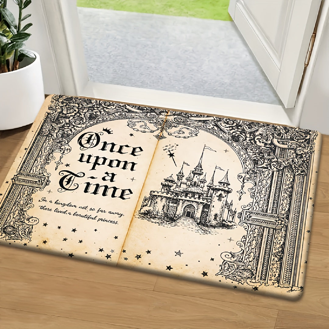 TEMU Fairy Tale Castle Door Mat Suitable For Bedroom, With " A Time" Print, Non-slip Machine Washable, Soft Flannel Mat, Bathroom, Entryway, Thick
