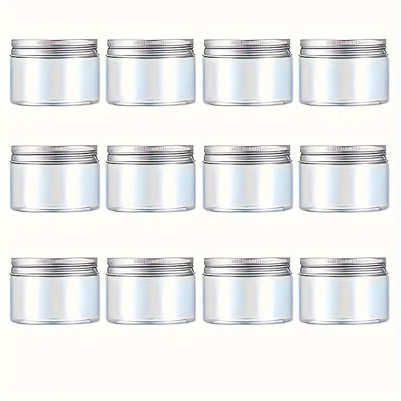 6-count/12-count 2 Oz Plastic Containers Jars, Refillable Empty Cosmetic Containers For Cream, Lotion, Liquid, Ointment, With Silvery Lids