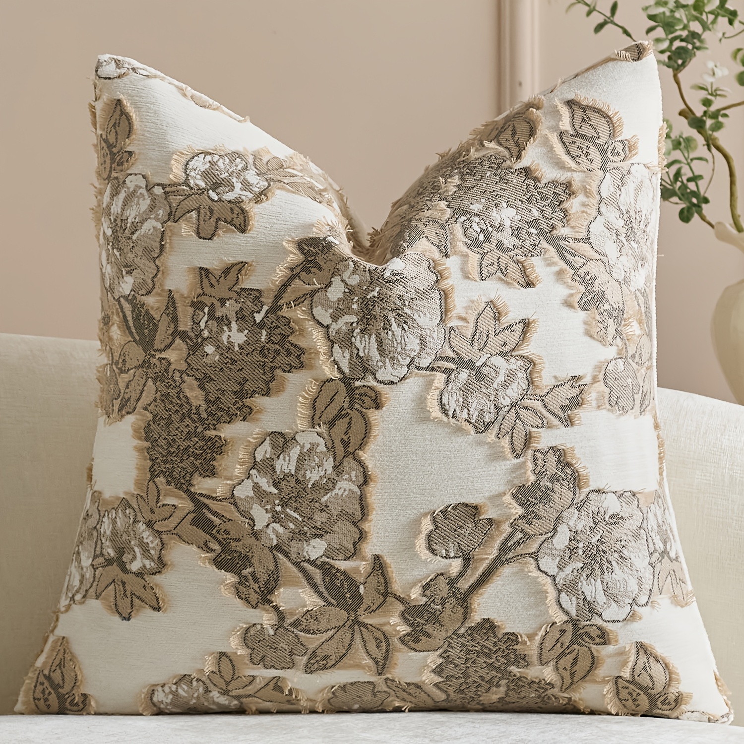 TEMU Single-piece Chenille Cut-out Pillowcase, Floral Decorative Cushion Cover With Soft Texture, Suitable For Living Room, Bedroom, Sofa (pillow