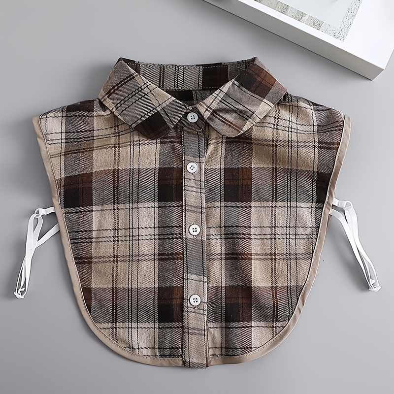 TEMU A Stylish Women's Brown Checkered Faux Collar That With Sweatshirts, Sweaters, Or Shirts; Versatile And Detachable For Decoration