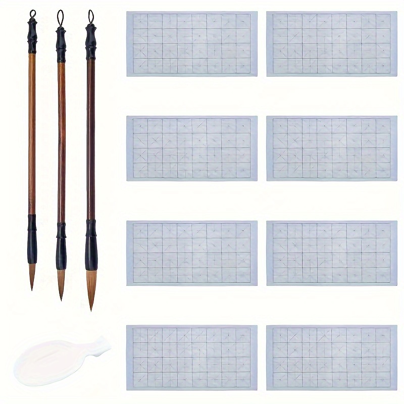TEMU 1 Set 12pcs Calligraphy Set, Reusable Water Writing Cloth Paper, Traditional Calligraphy Brushes And Water Dish For Beginner Practice