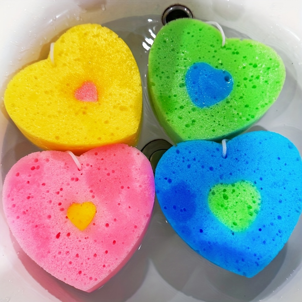 

4-pack Heart-shaped Bath Sponges, Skin-friendly Polyurethane, Multipurpose Absorbent Foaming Sponge Set, Extra & Soft, Unscented