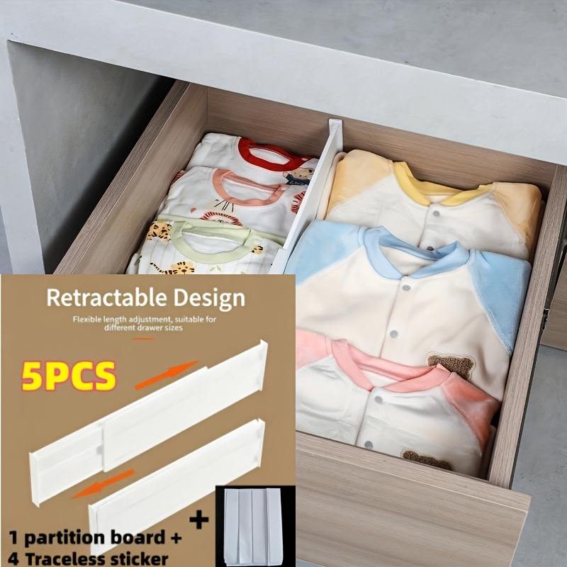 TEMU 1 Divider + 4 Damage-free Adhesive Pads, Adjustable Drawer Divider Set With Plastic Dividers, Suitable For Kitchen Utensils/socks/underwear/desk