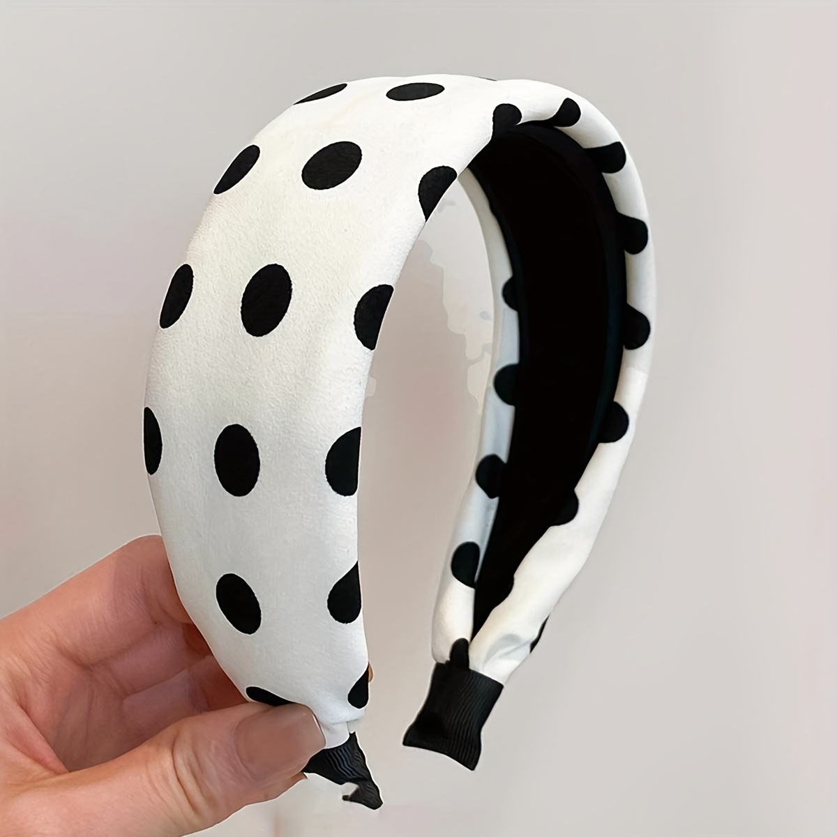 New Stylish Fabric Wide Polka Dot Headband For Women, Elegantly Designed To Cover Gray Hair, Sold As A Single Piece