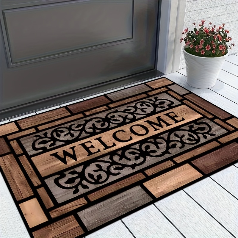 

Entrance, Wood Grain Look Door Mat - Anti-slip, Polyester, Stain-resistant - Ideal For Home Decor & Welcome Entrance