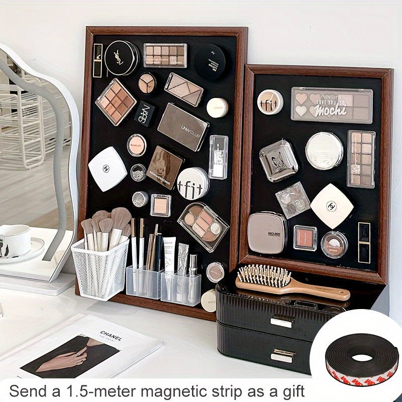 

Setup, Magnetic Cosmetic Organizer - Space-saving Wall-mount & Refrigerator Display, Includes 1.5m Magnetic Strip, Wooden Frame, Ideal For Makeup & Accessories Storage, Fridge Magnets