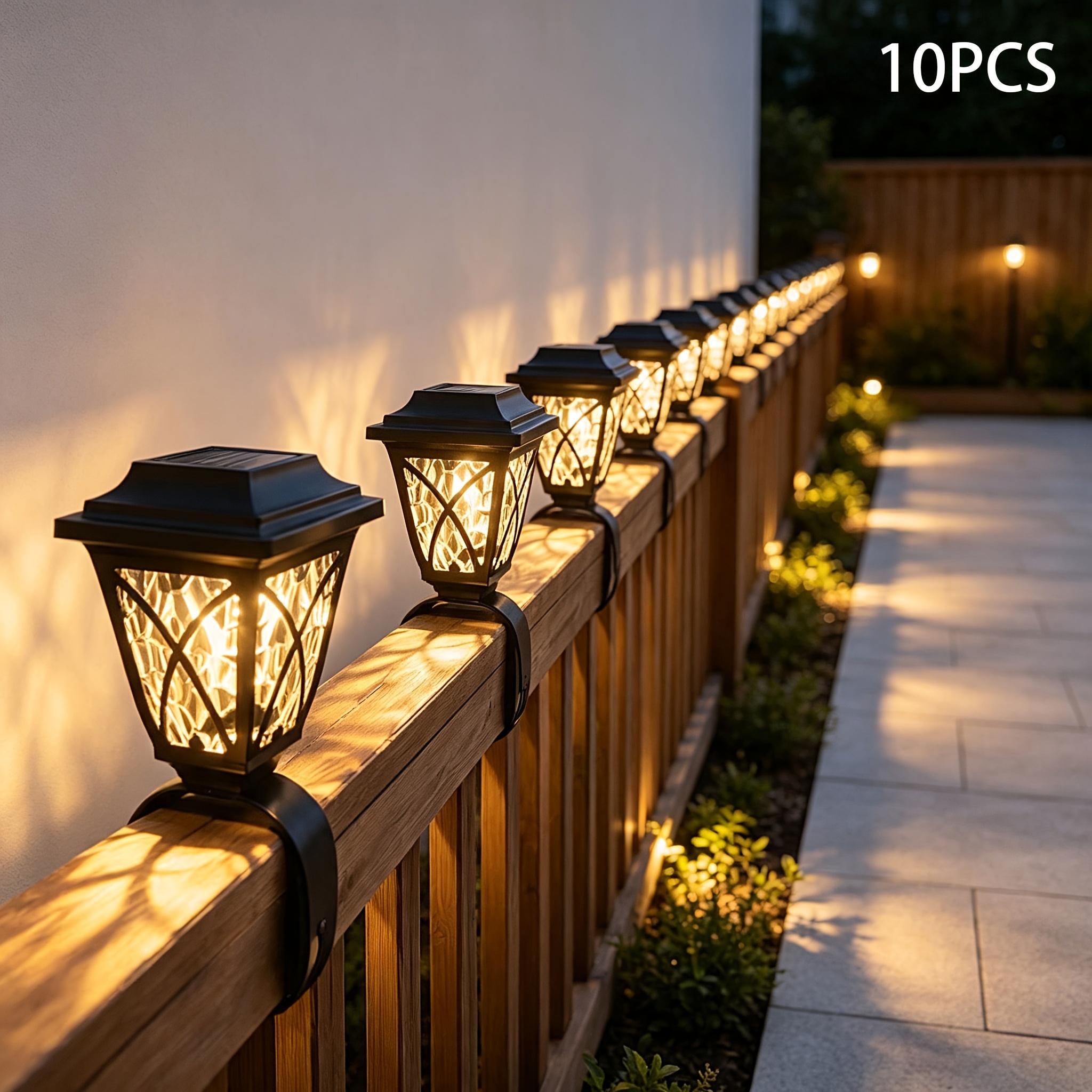 TEMU 10 Sets Of Mini Band Wall Lights, Retro Clip-type Solar Railing Lanterns, Dusk-activated Solar Pool Deck Lights, Adjustable Hook Rainproof