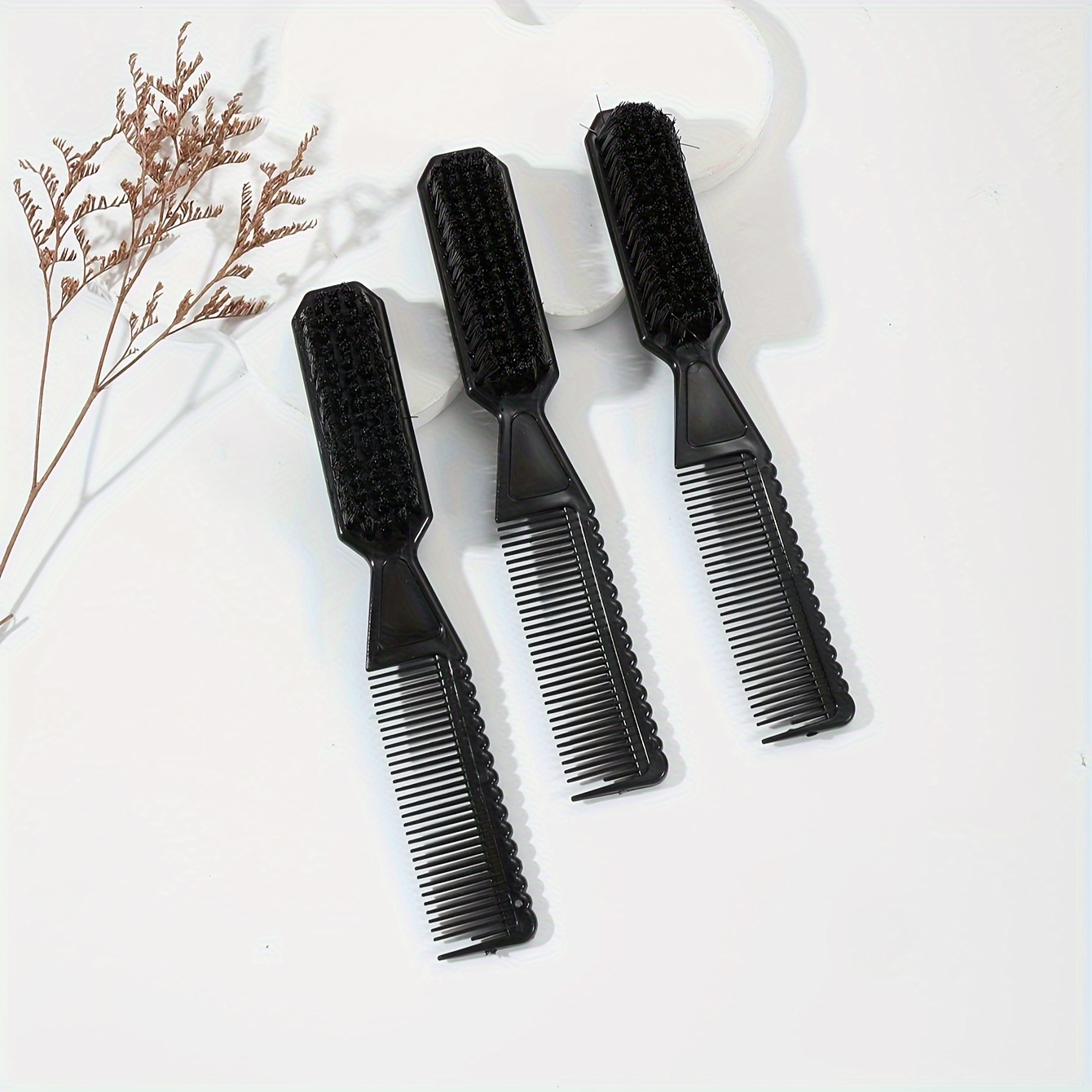 

3pcs Professional Nylon Hair Combs For Men - Dual-headed Finishing And Styling Brush With Abs Plastic Handle For Normal Hair - Multi- Salon-grade Grooming Tool