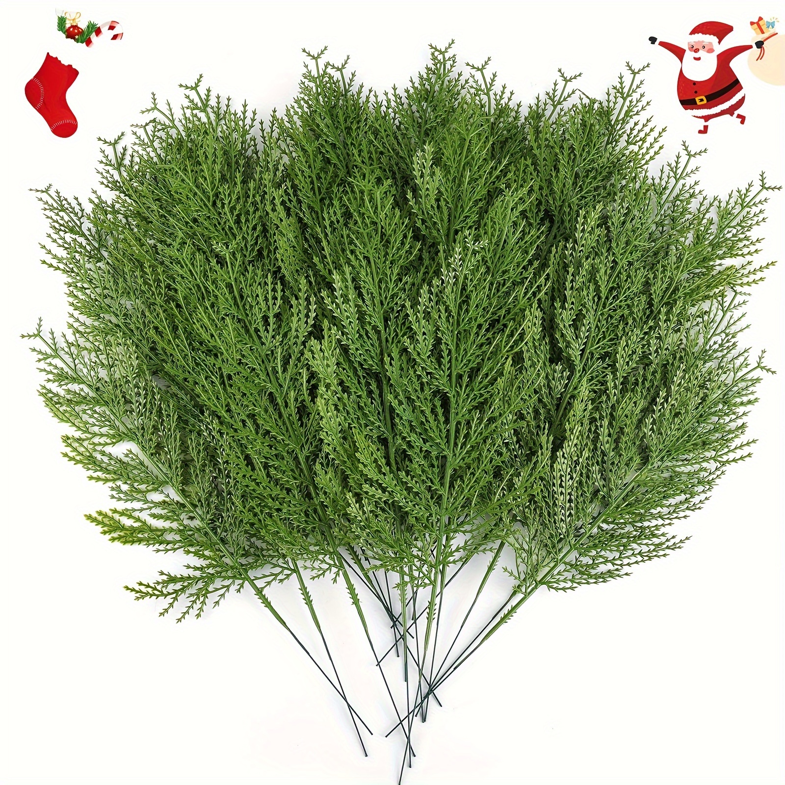 TEMU 40pcs Artificial Christmas Simulation Pine Branches Set - Permanent Green Fake Branches, Suitable For Flower Garlands, Christmas And Holiday