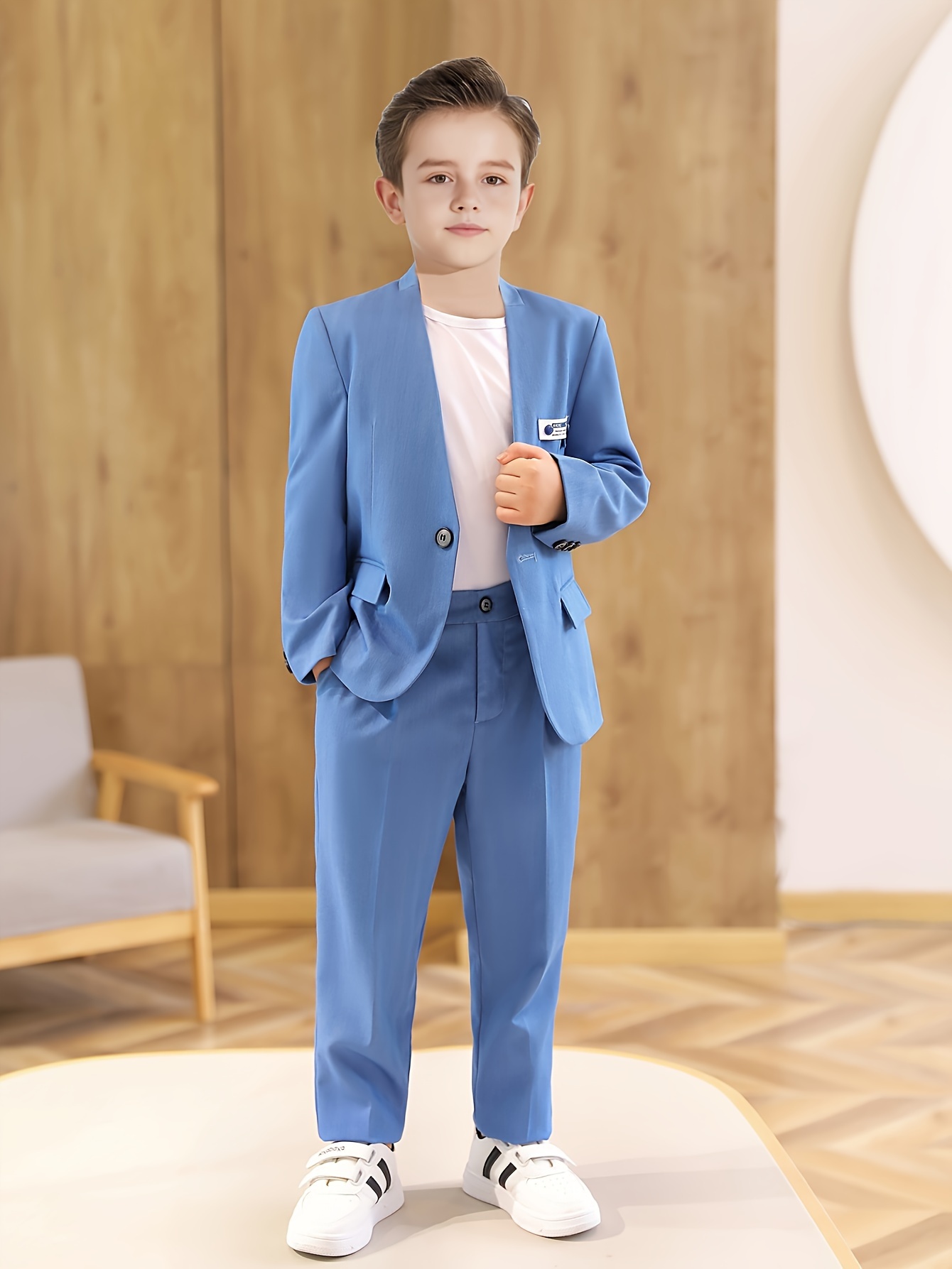 Boys' Light Blue Suit with White Shirt Sneakers Casual Korean Style  Wedding Flower Boy Outfit, Birthday Party Piano Spring/Summer/Fall  Formal