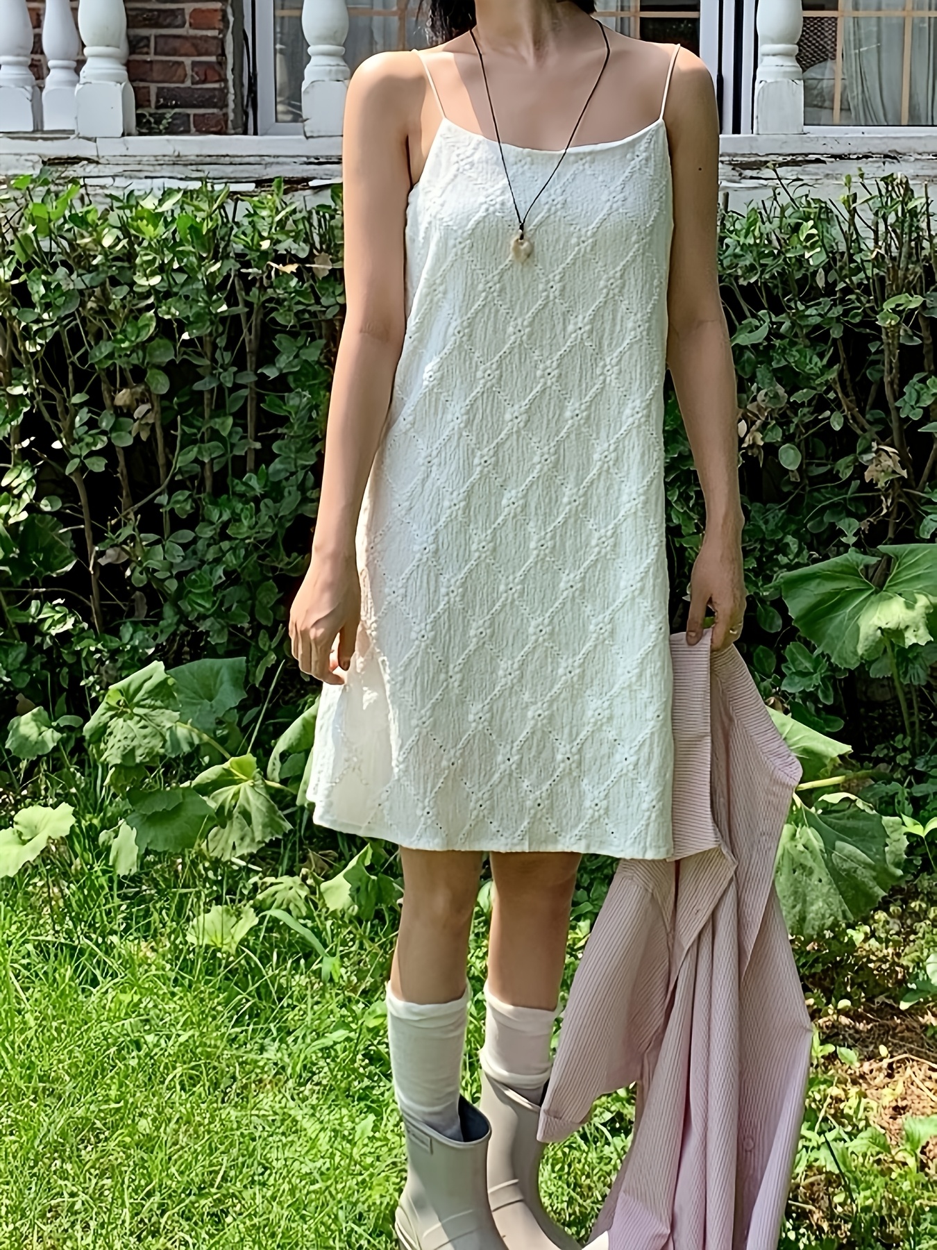 slip dress korean style 2026 spring summer womens white hollow jacquard Season:SPR26