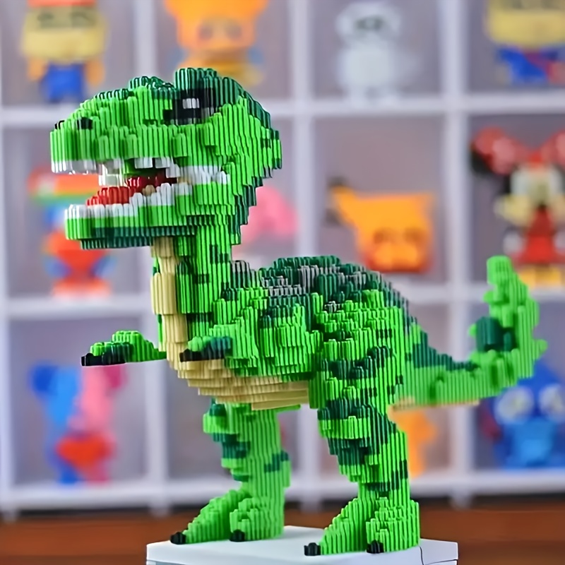 Green Dinosaur Building Blocks 3D Puzzle with Realistic Feathers & Teeth
