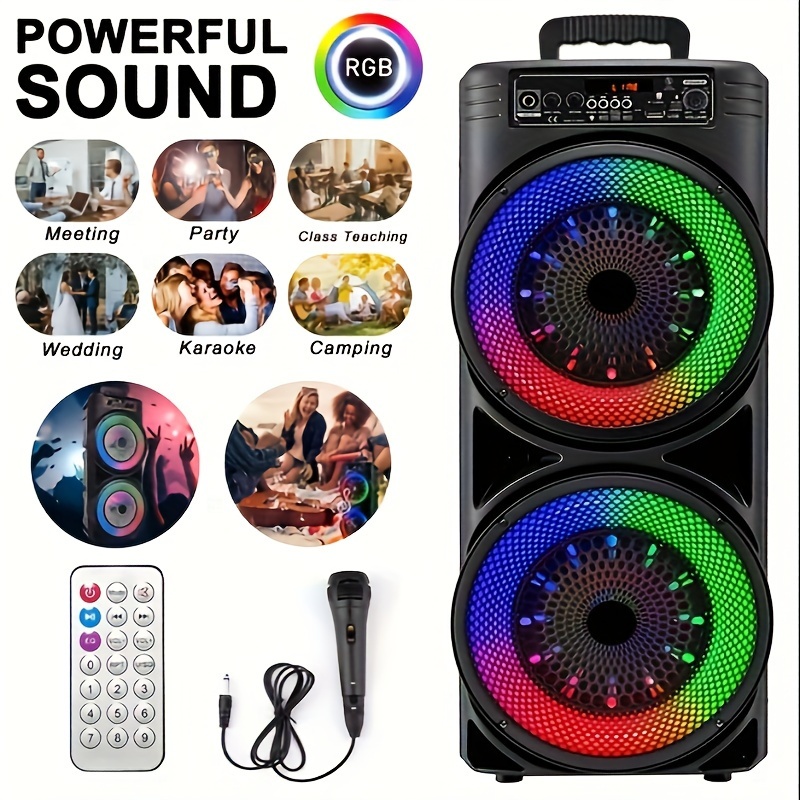 

Portable Speaker Party Amplification System, Stereo, With Handle, Microphone, Remote Control, Suitable For Family Party Activities, Camping Activities