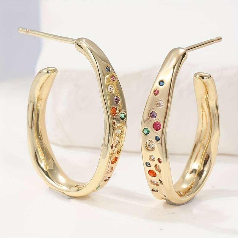 Image of Luxurious Copper Material Inlaid Synthetic Zirconia Earrings Rainbow Colored Earrings Women's Fashionable Ring Earrings Party Gift Earrings