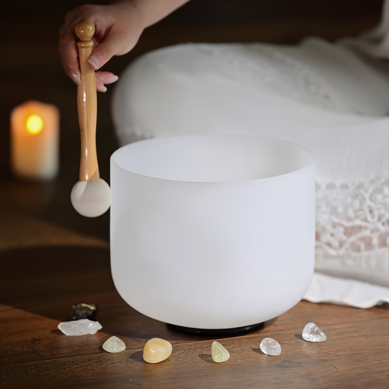   Crystal Singing Bowl   8 Inch Sound Bowls for Sound, Crystal   Meditation  , Chakra with O-Ring And Rubber Mallet.