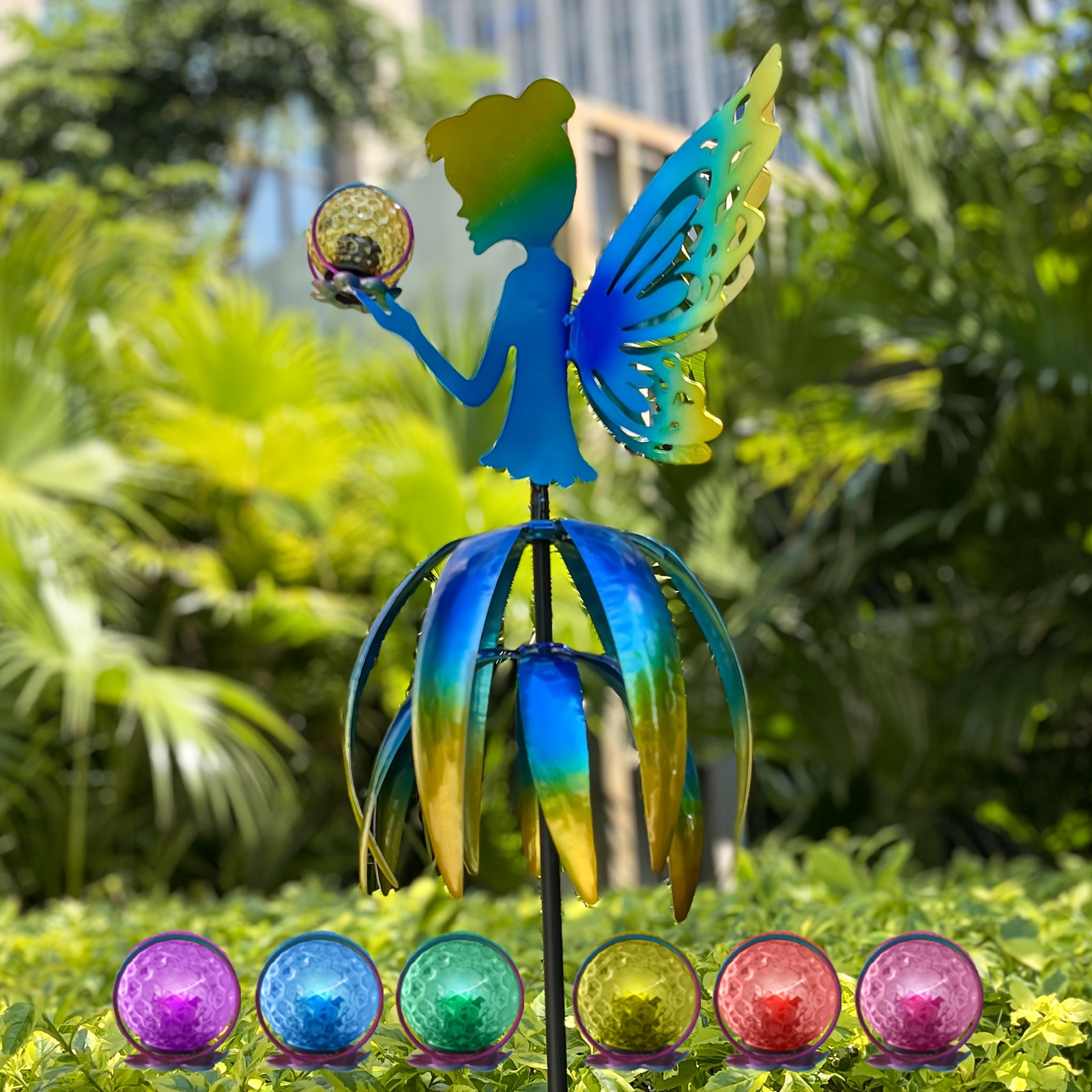 

55'' Large Outdoor Metal Wind Spinners, Fairy Led Ball For Backyard Lawn Decor