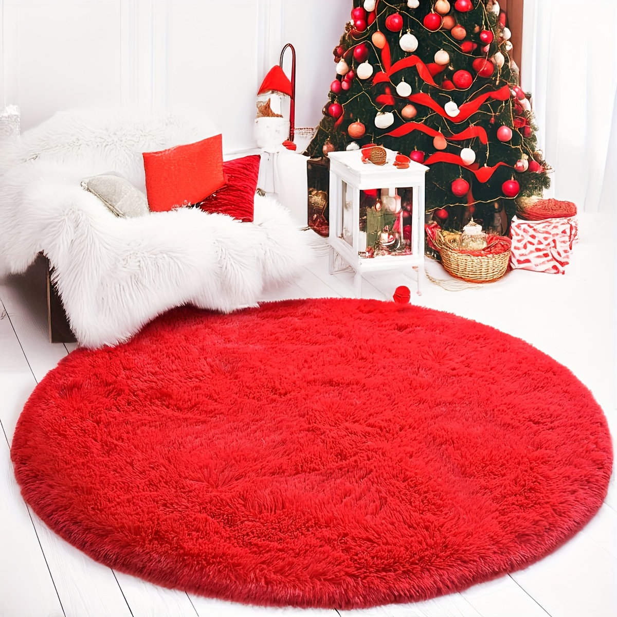 

1pc Round Fluffy Area Rug - Tufted Polyester, Solid Color, , Soft Faux Fur For Living Room, Bedroom, Home Decor, Mat Or Bed, , Non-shedding, Easy To (medium)